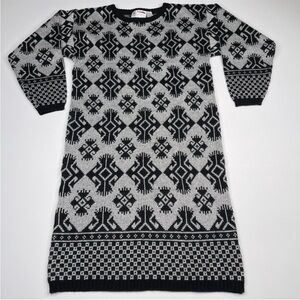 Vintage Sweater Dress Nilani Geometric Black Silver Metallic Shimmer Boho 80s